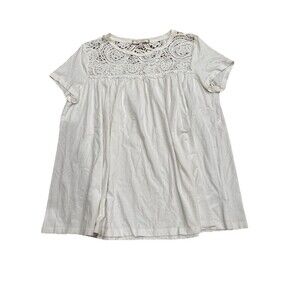 Eri + Ali White Lace Short Sleeve Babydoll Cotton Blouse Medium Anthropologie